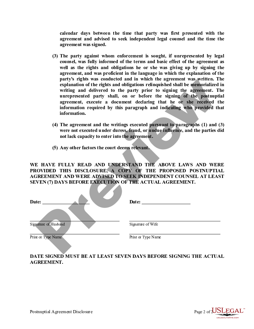 Postnuptial Property Agreement California Sample Postnuptial