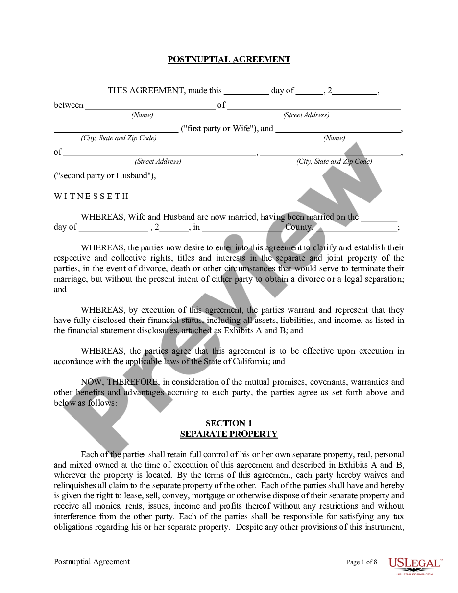 page 7 Postnuptial Property Agreement - California preview