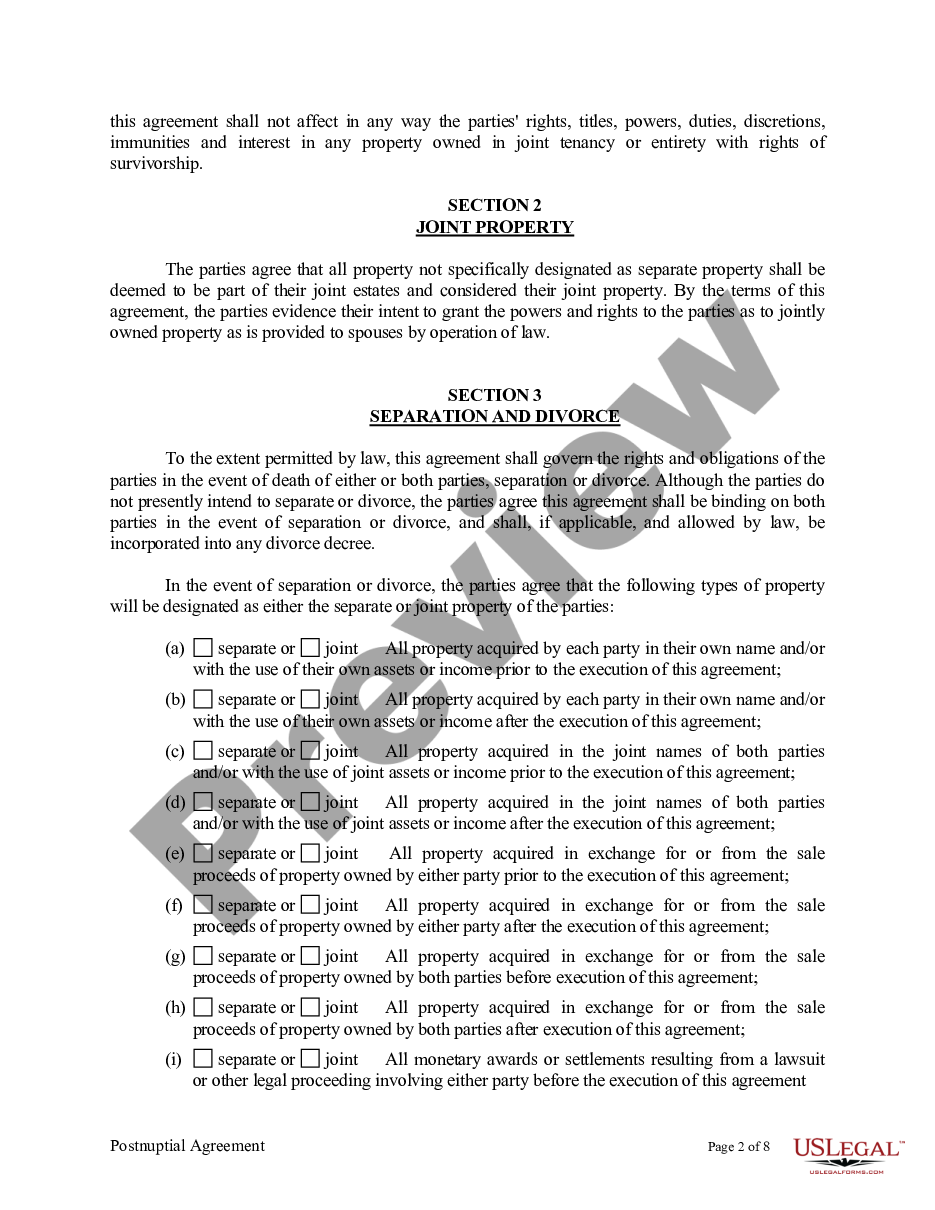 Postnuptial Property Agreement California Sample Postnuptial