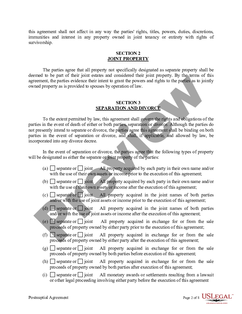 Postnuptial Property Agreement California Sample Postnuptial