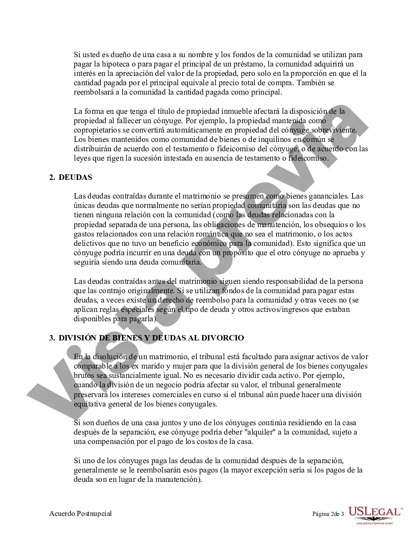 Preview Enmienda al Acuerdo de propiedad posnupcial - California