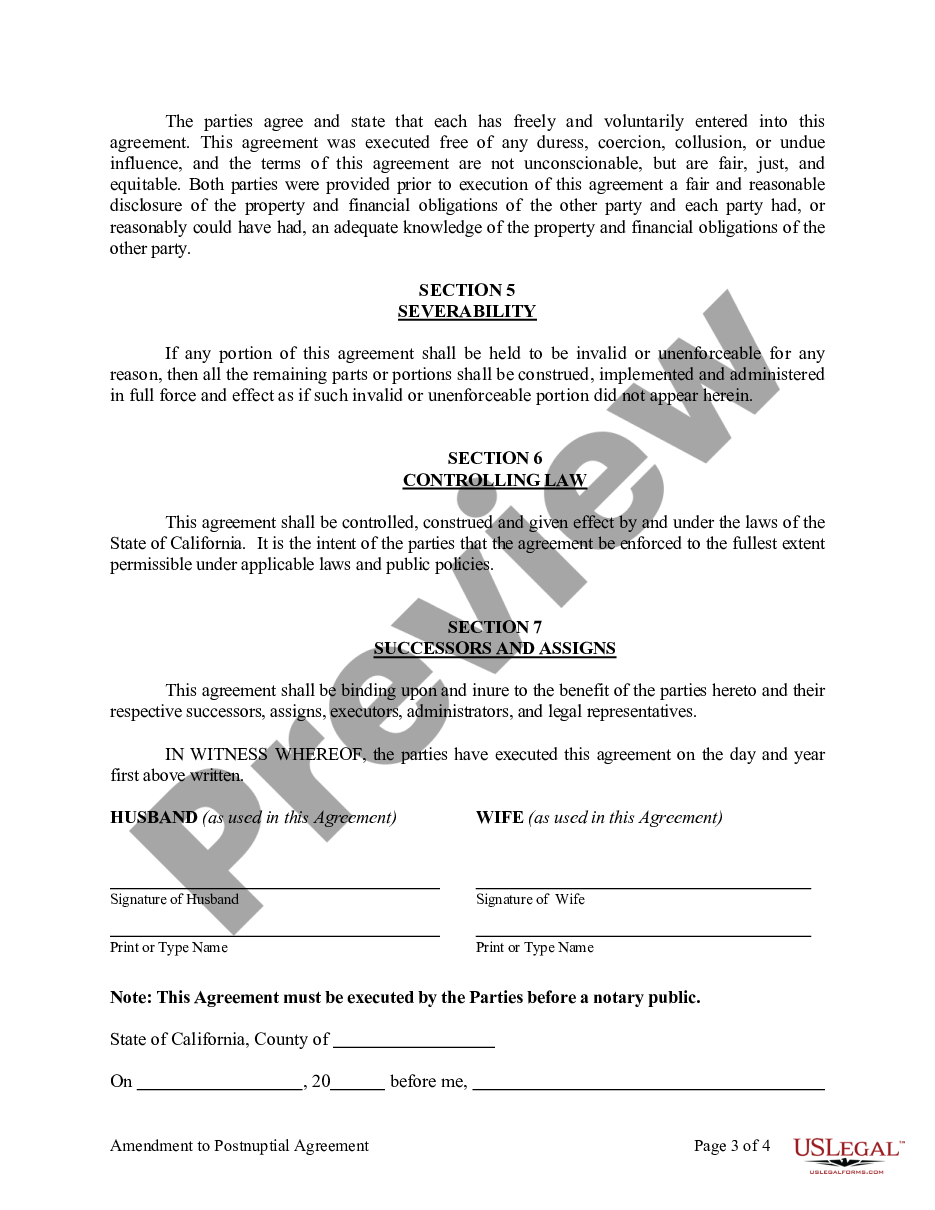 page 9 Amendment to Postnuptial Property Agreement - California preview