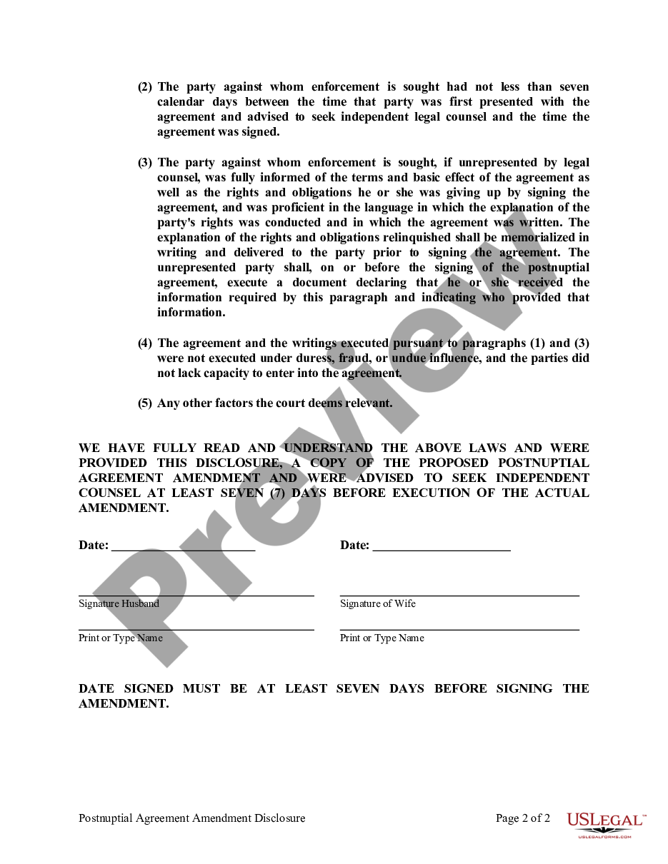 page 6 Amendment to Postnuptial Property Agreement - California preview