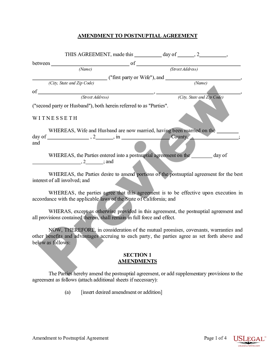 page 7 Amendment to Postnuptial Property Agreement - California preview