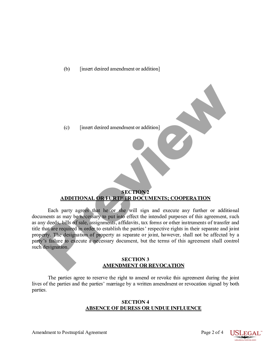 page 8 Amendment to Postnuptial Property Agreement - California preview