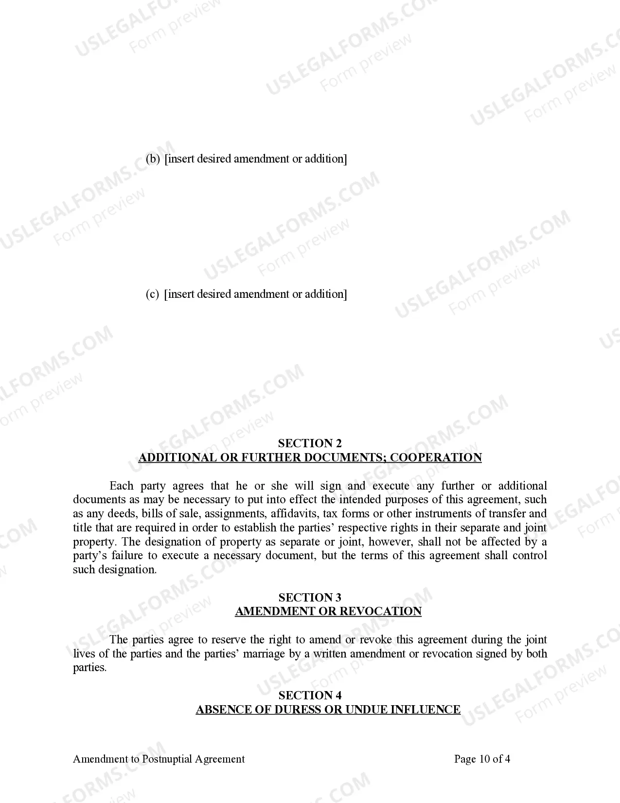 Preview Amendment to Postnuptial Property Agreement