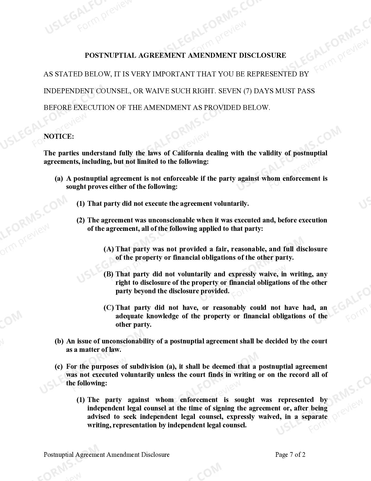 Preview Amendment to Postnuptial Property Agreement