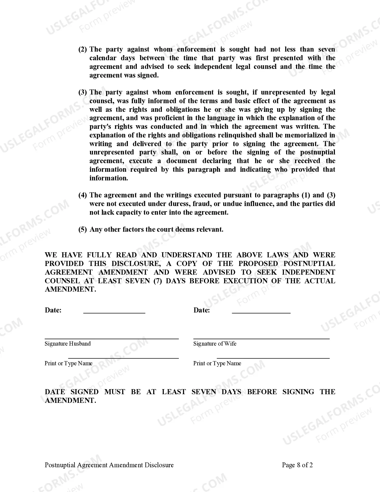 Preview Amendment to Postnuptial Property Agreement