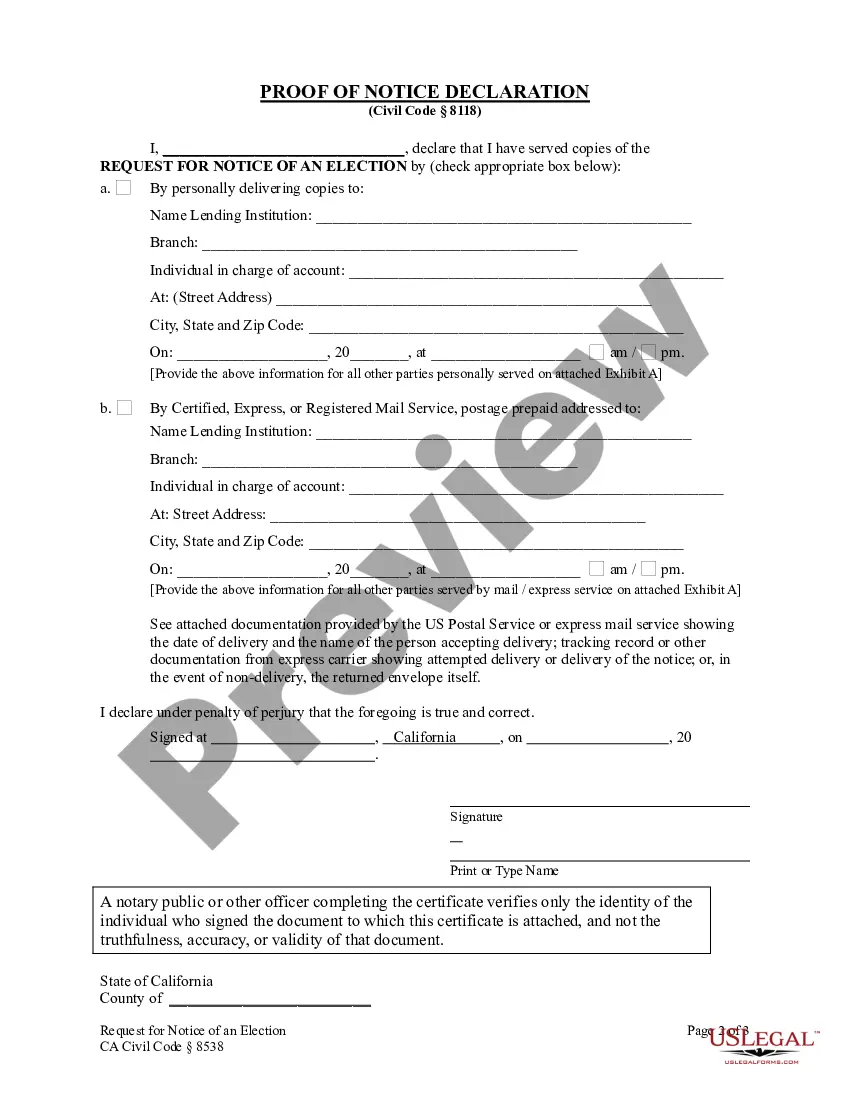 Preview Request for Notice of Election - Corporation