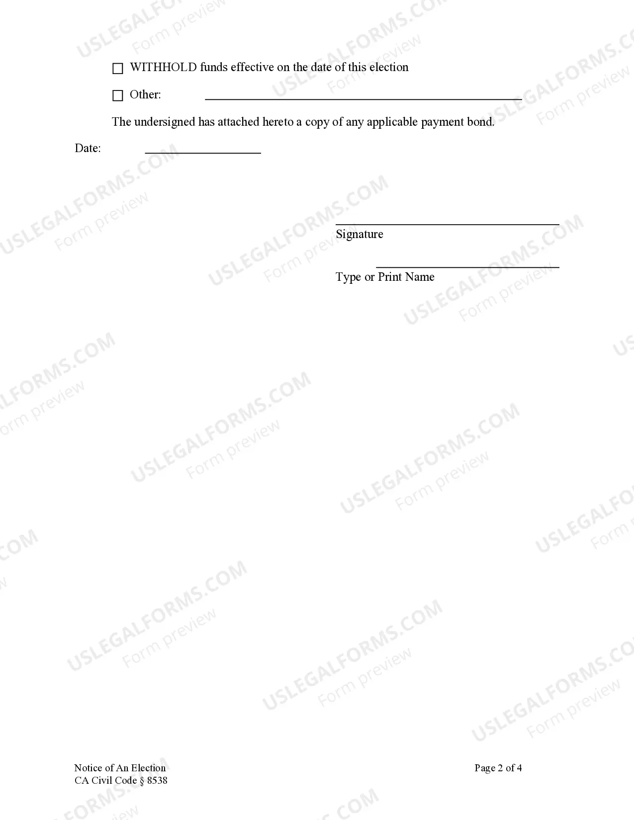 Preview Notice of Election - Individual