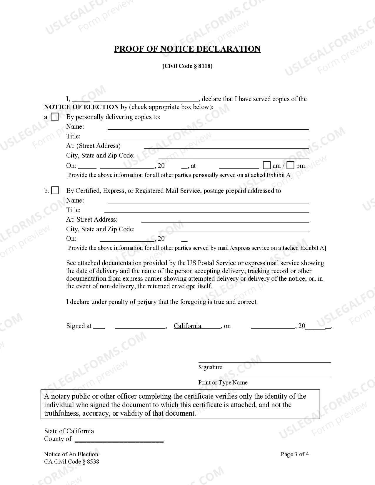 Preview Notice of Election - Individual