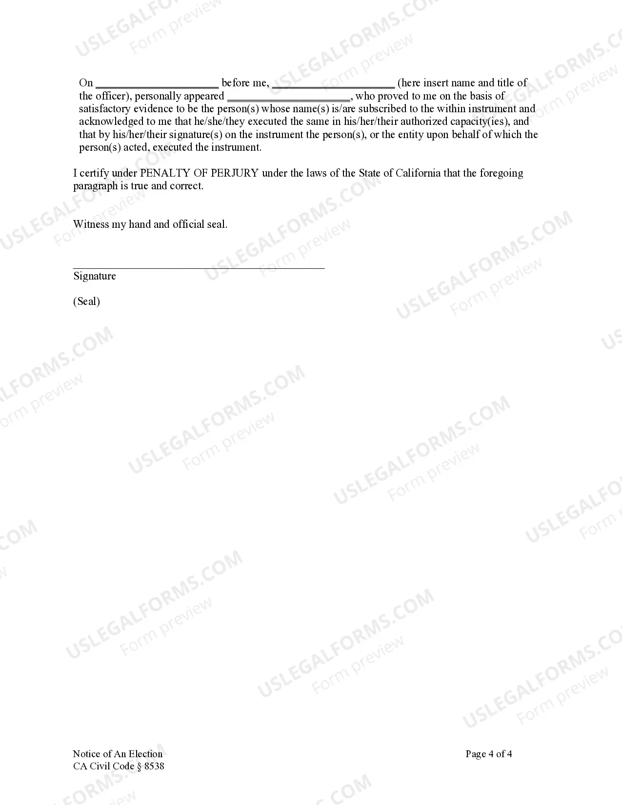 Preview Notice of Election - Individual