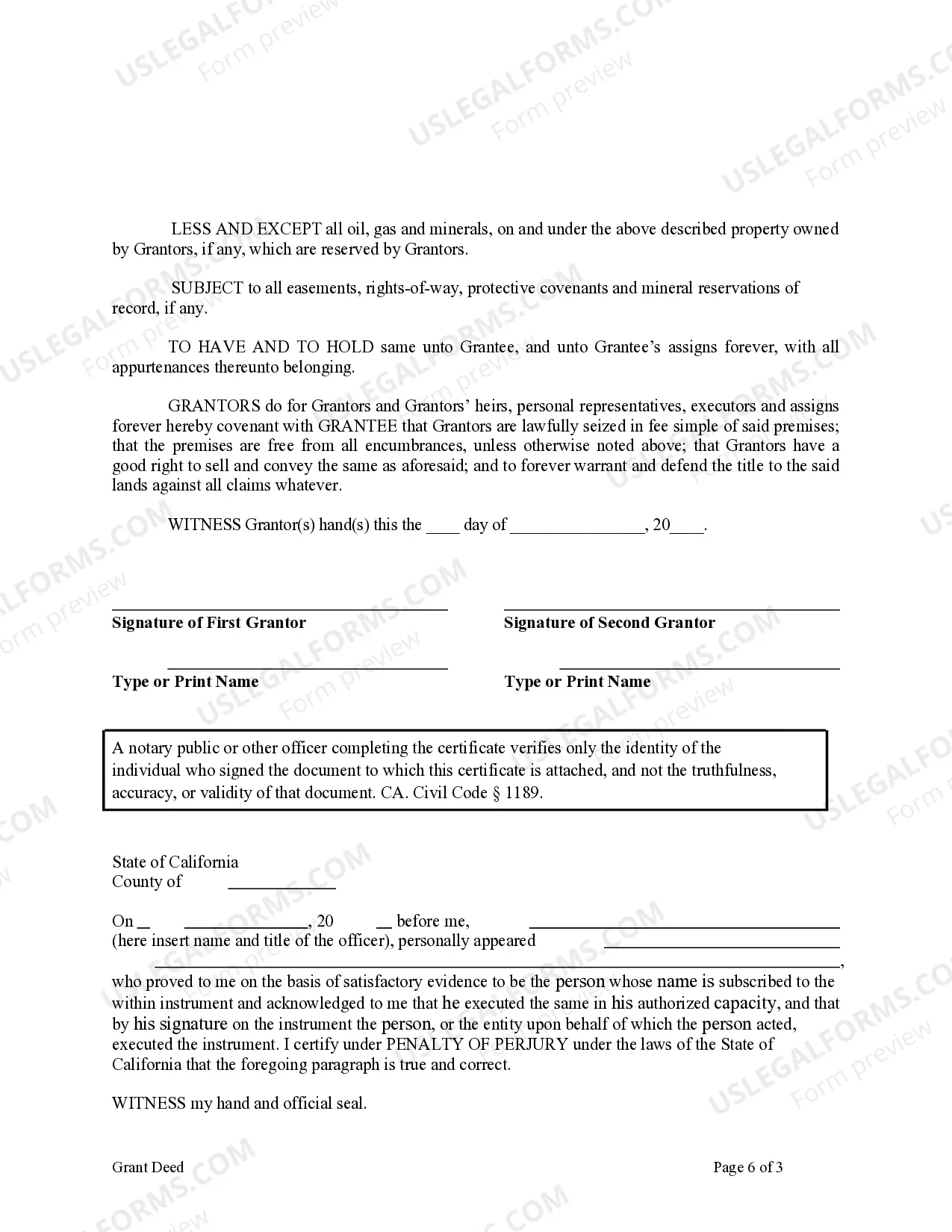 Preview Grant Deed from Husband and Wife to an Individual