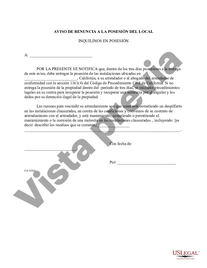 Preview Aviso de Cesión de Posesión del Inmueble