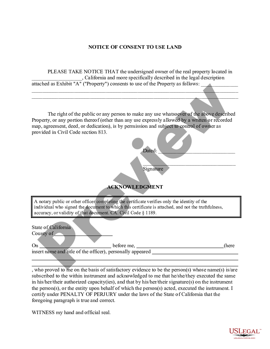 page 0 Notice of Consent to Use Land preview