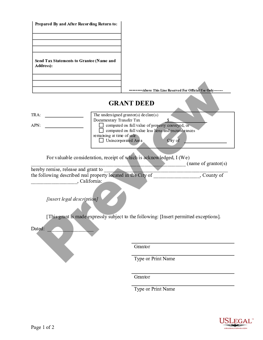 California Grant Deed Form 2022 | US Legal Forms