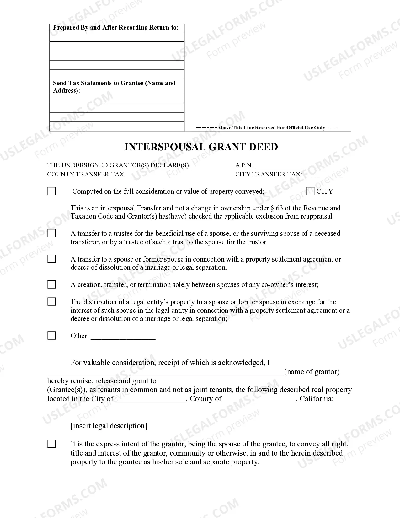 Preview Interspousal Grant Deed from Individual