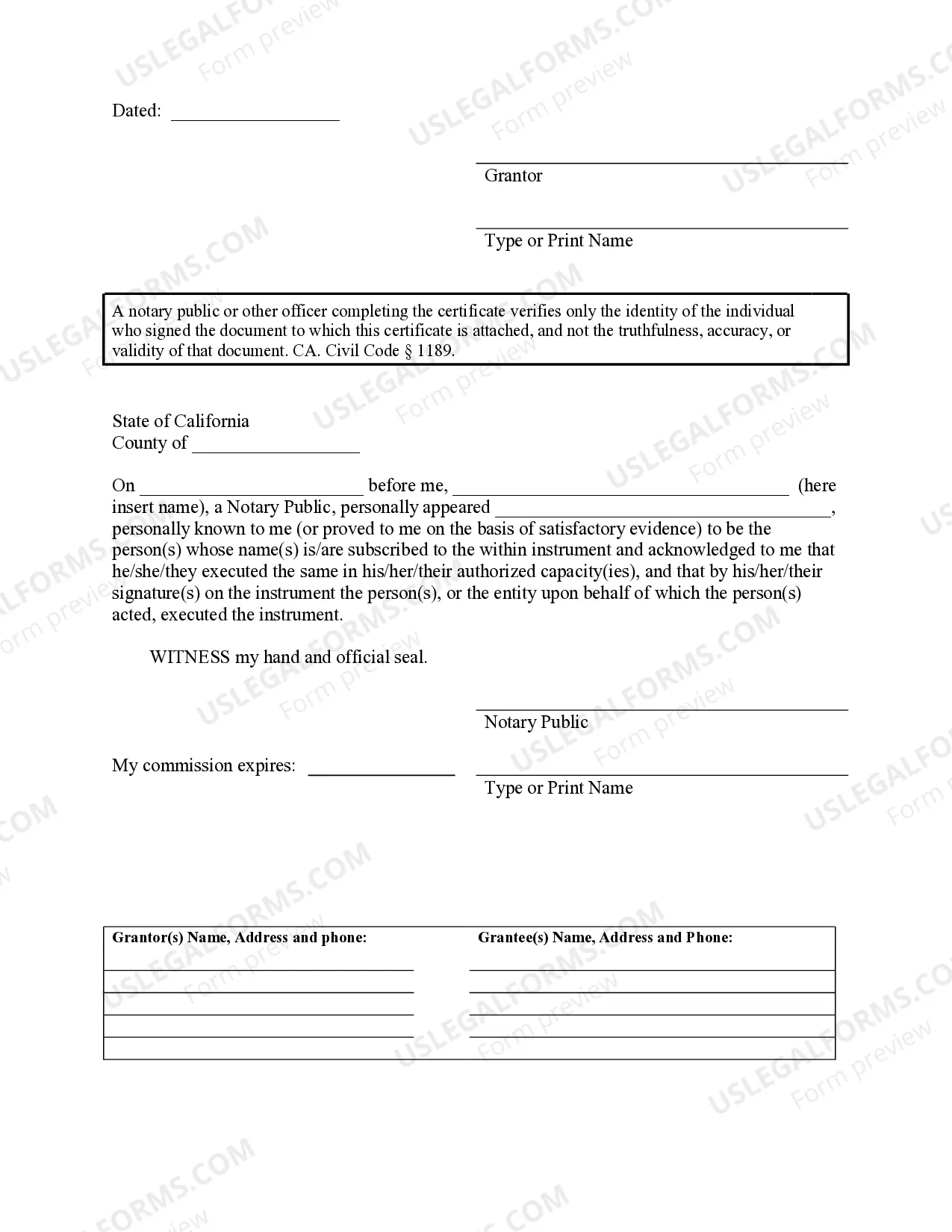 Preview Interspousal Grant Deed from Individual