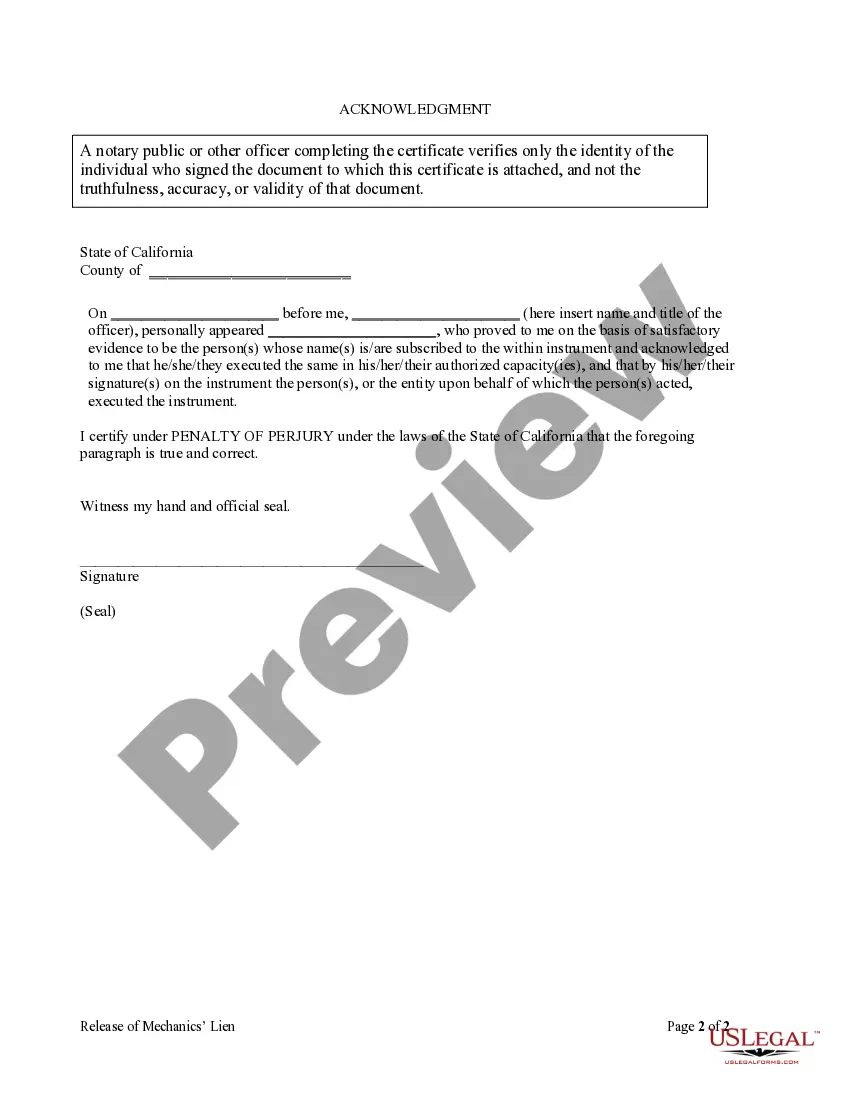 Preview Release of Mechanics' Lien from Real Estate