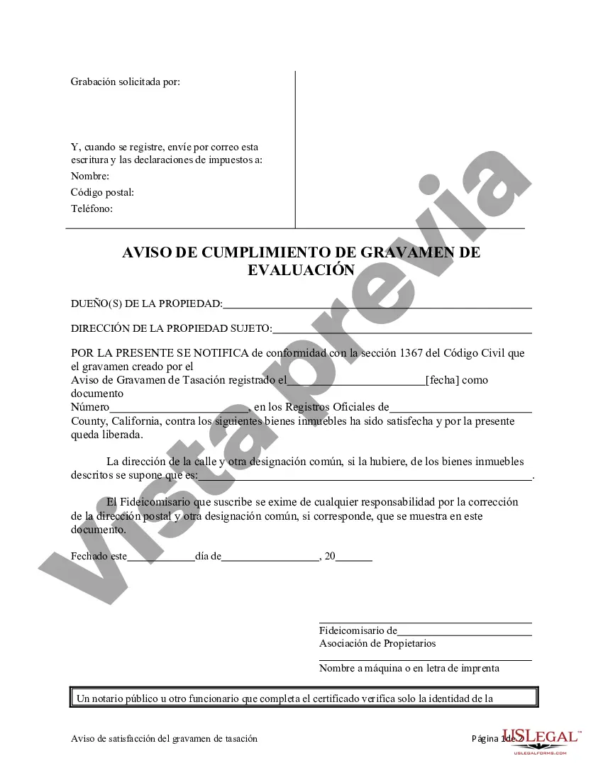Preview Aviso de satisfacción del gravamen de evaluación por parte de la Asociación de propietarios de viviendas