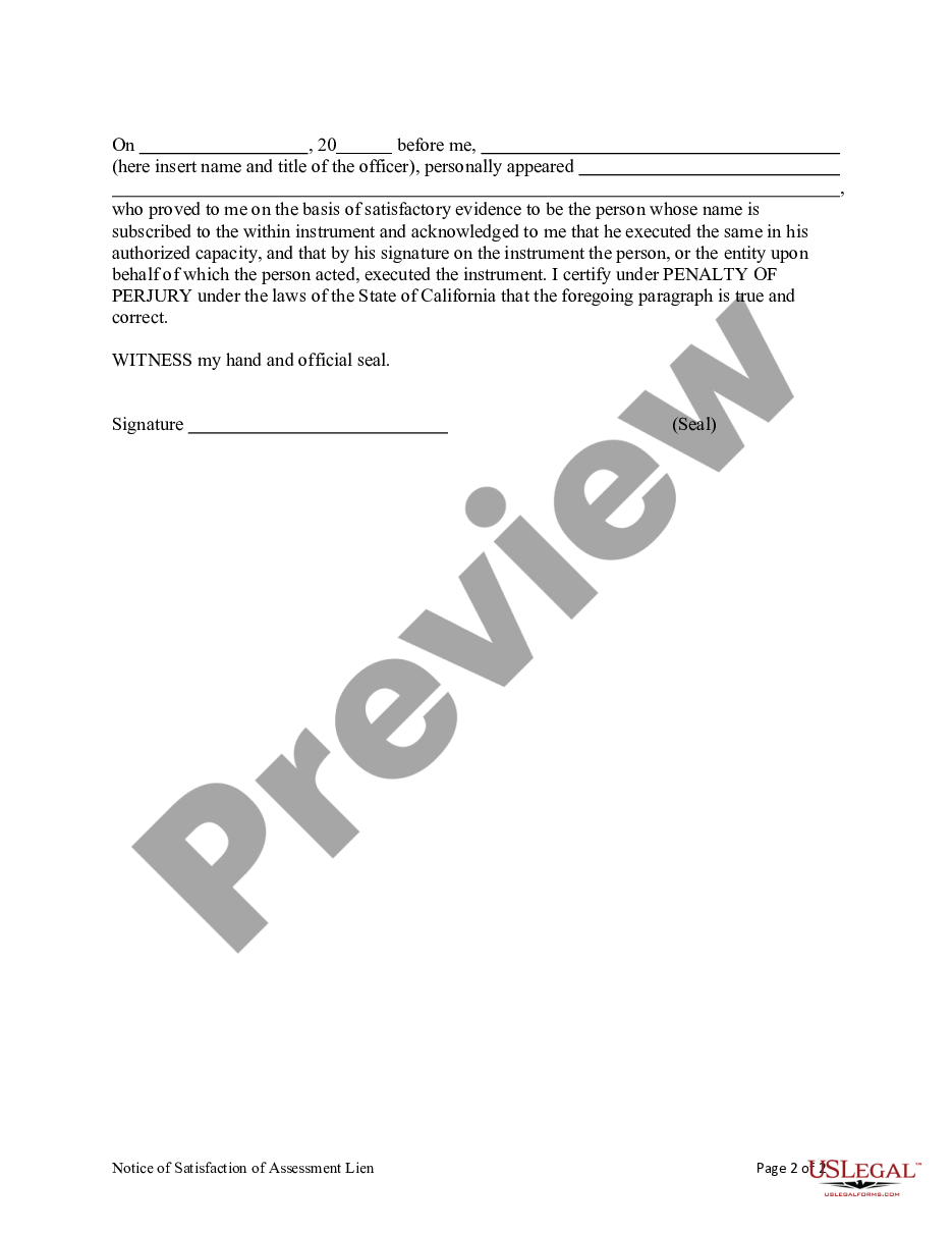 form Notice of Satisfaction of Assessment Lien by Home Owners Association preview