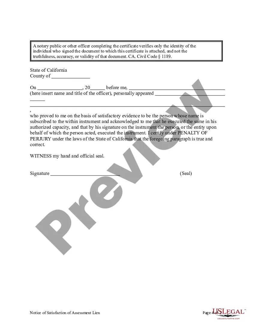 Preview Notice of Satisfaction of Assessment Lien by Home Owners Association