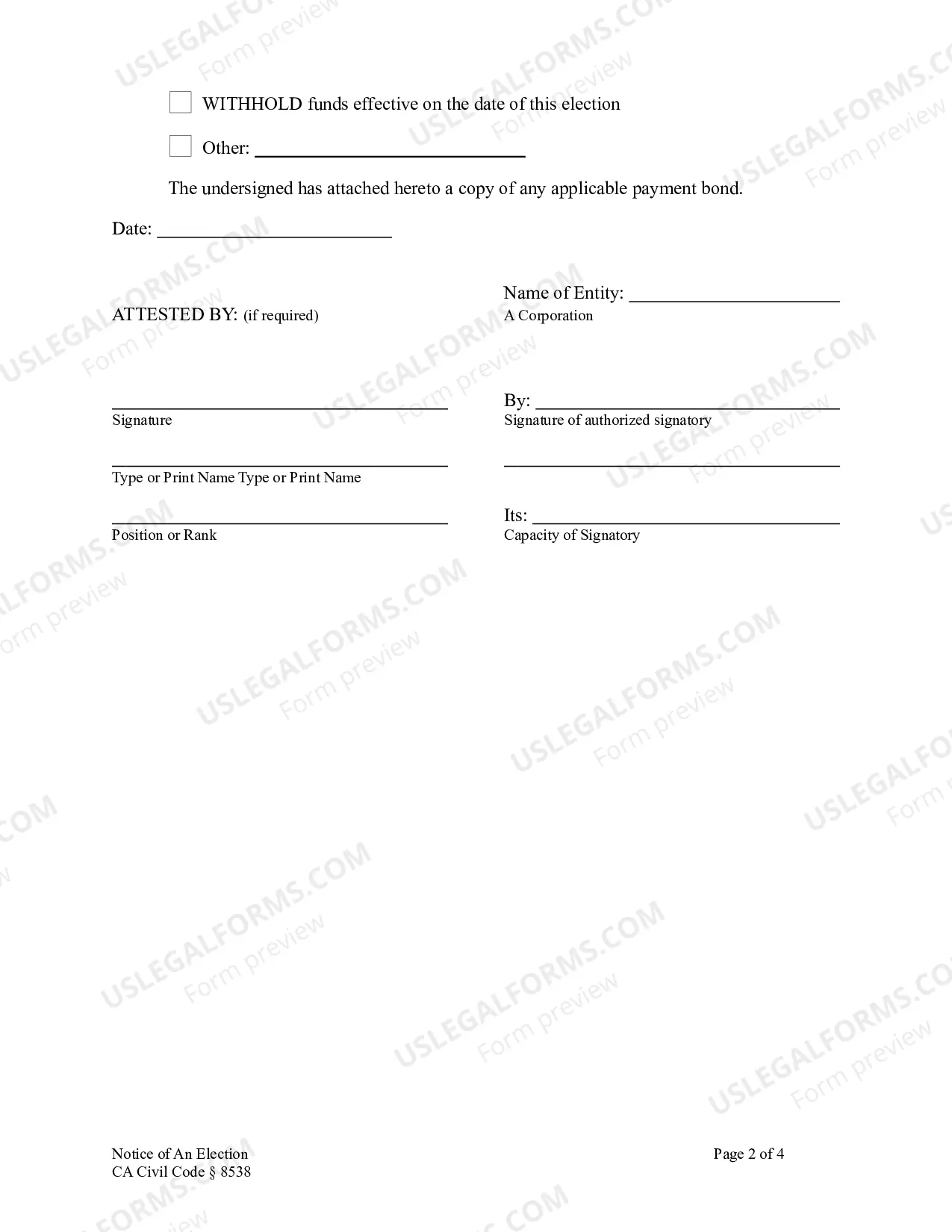 Preview Notice of Election - Corporation