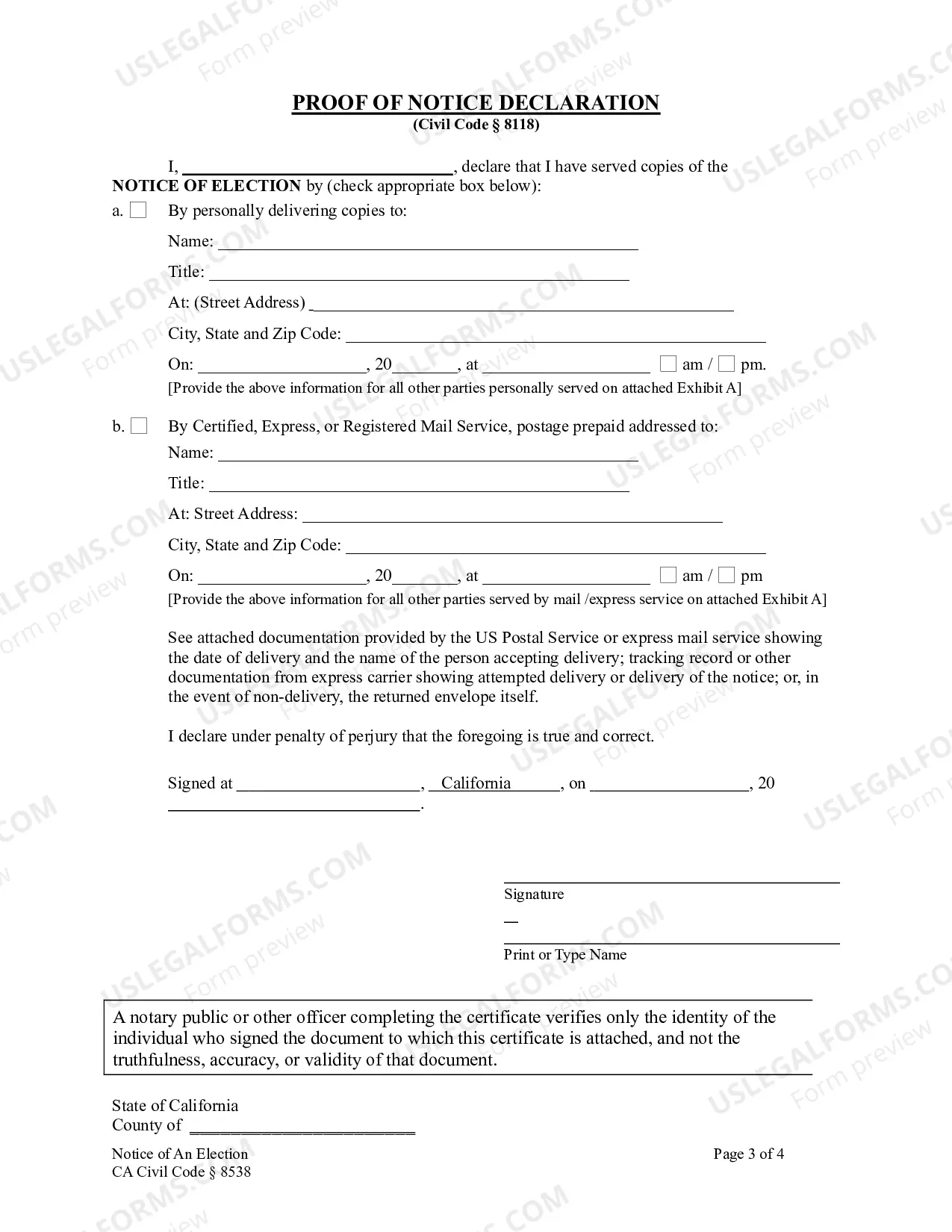 Preview Notice of Election - Corporation