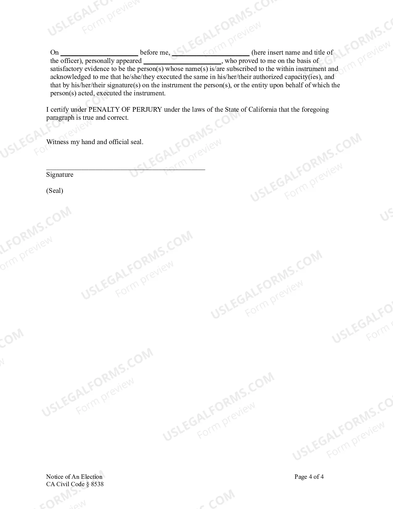 Preview Notice of Election - Corporation