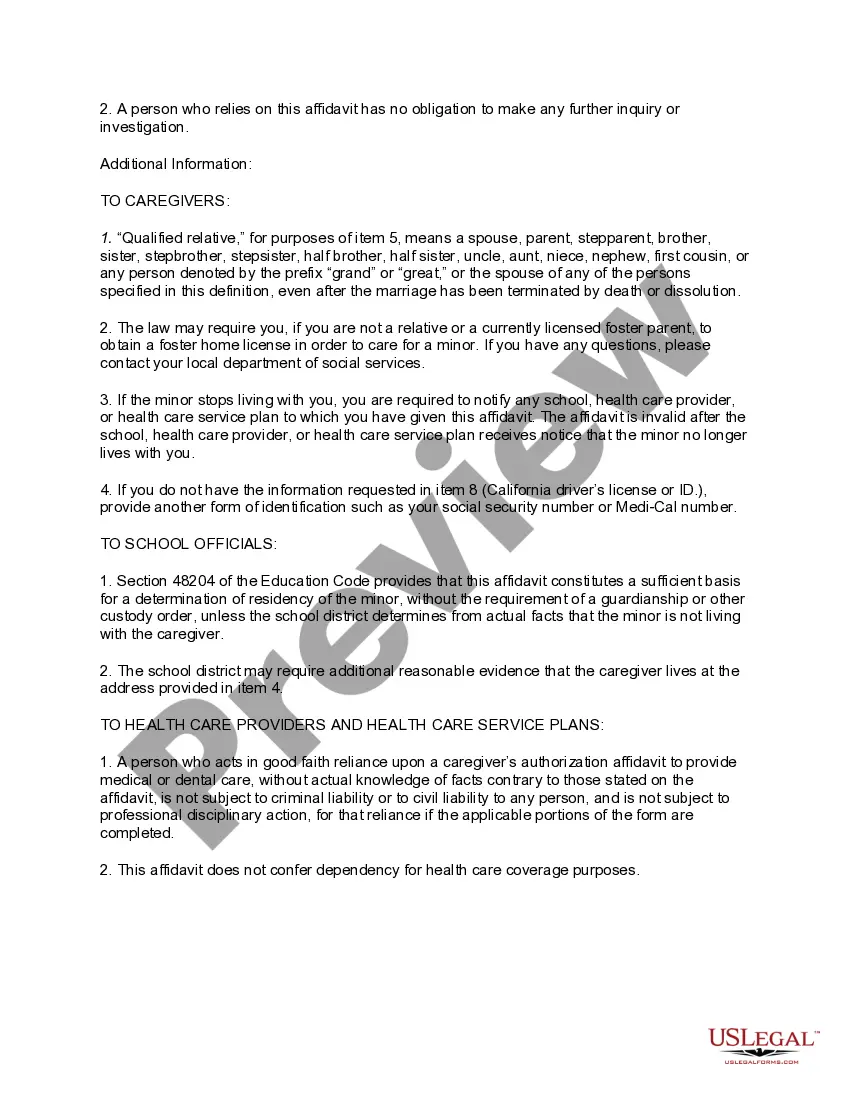 Preview Caregiver Authorization Affidavit - Consent