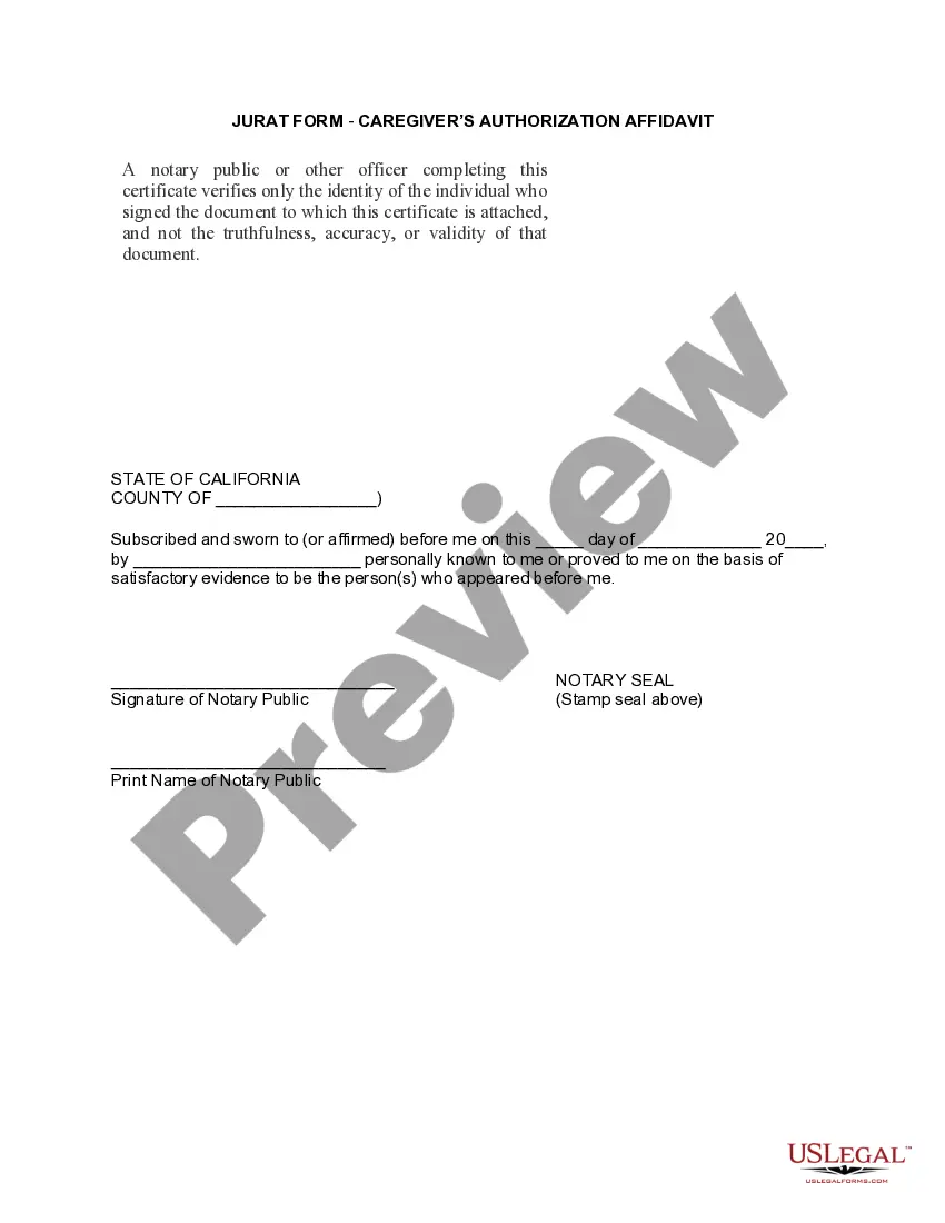 Preview Caregiver Authorization Affidavit - Consent