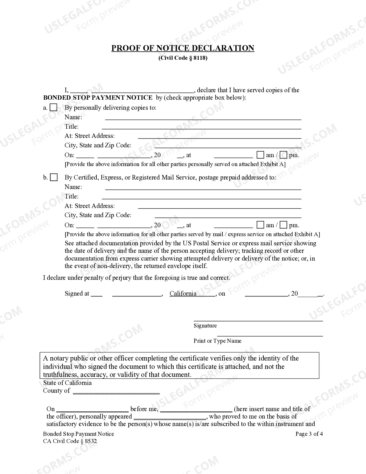 Preview Bonded Stop Payment Notice - Construction Liens - Corporation or Limited Liability Company