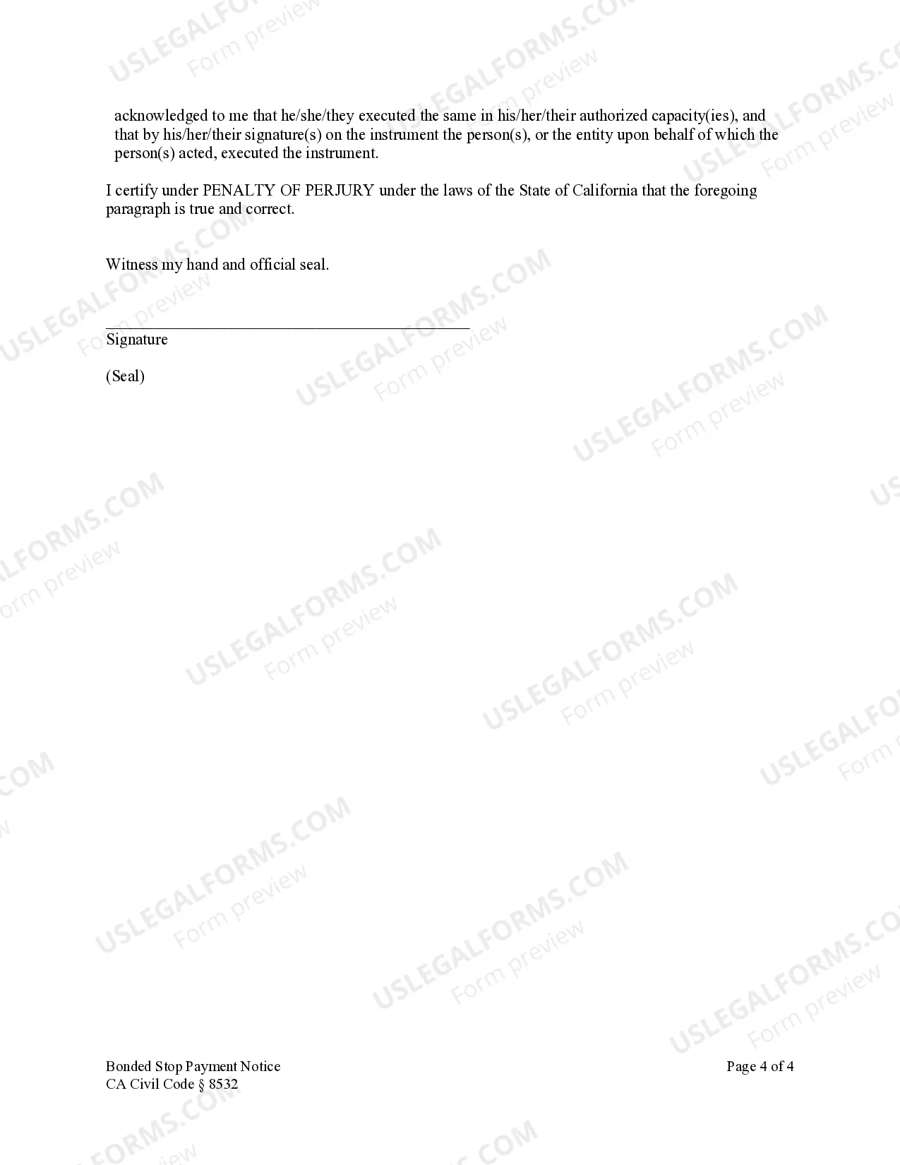 Preview Bonded Stop Payment Notice - Construction Liens - Corporation or Limited Liability Company