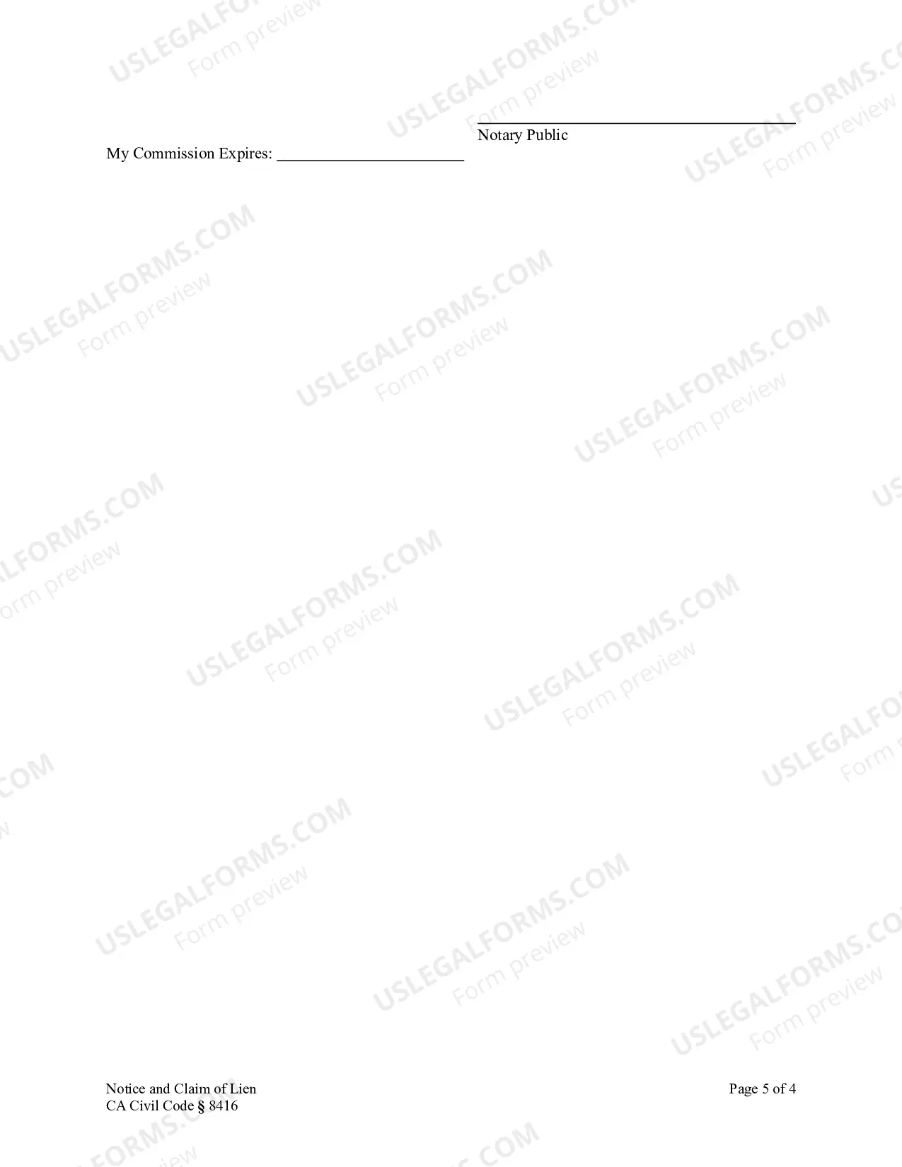 Preview Notice and Claim of Lien - Construction Liens - Individual - CA Civil Code Section 8416