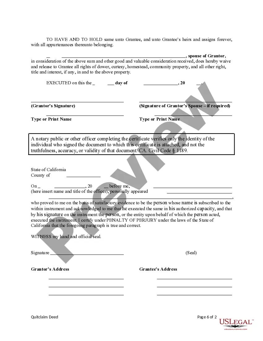 Preview Quitclaim Deed from Individual to Individual with Specific Waiver of Spouse's Interests