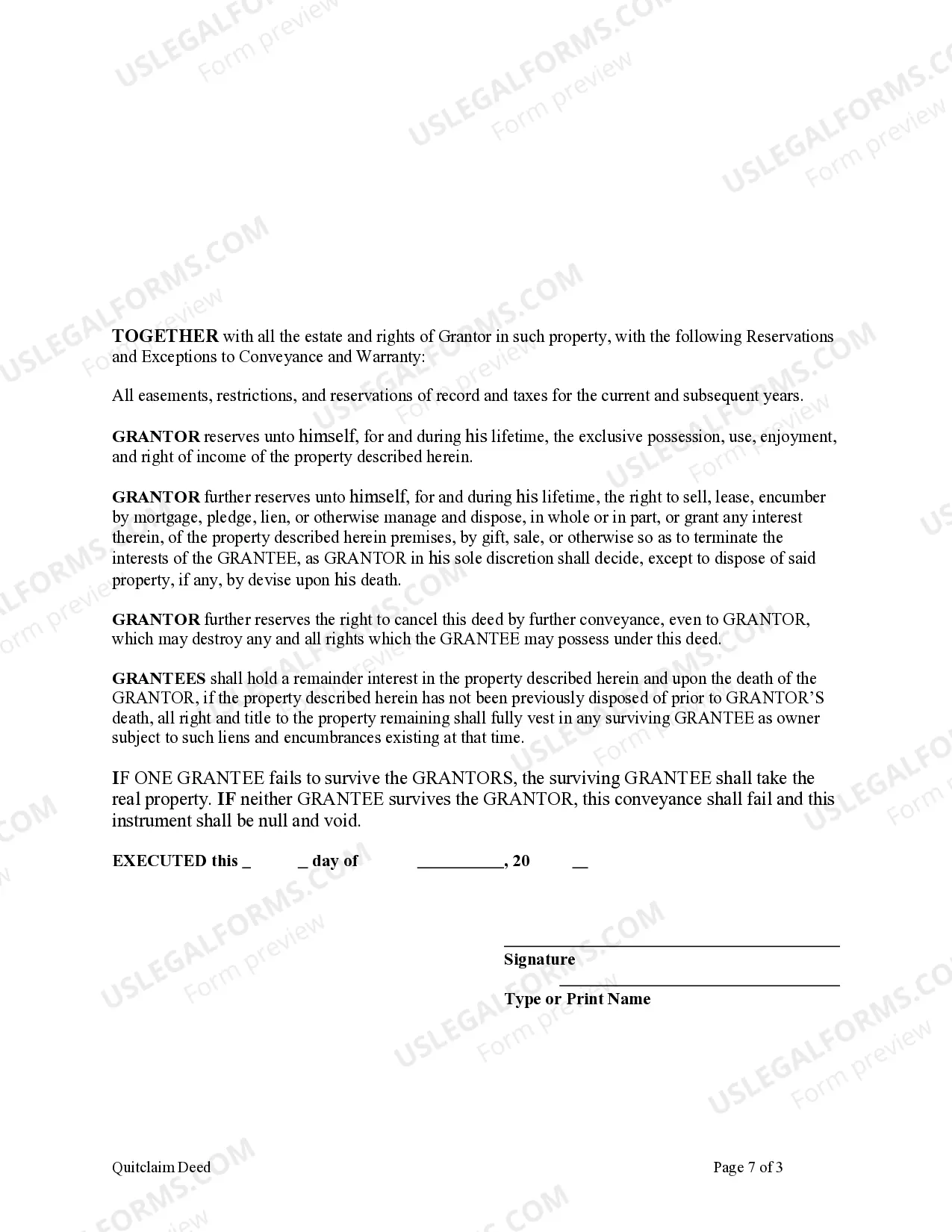 Preview Enhanced Life Estate or Lady Bird Quitclaim Deed from Individual to Two Individuals or Husband and Wife