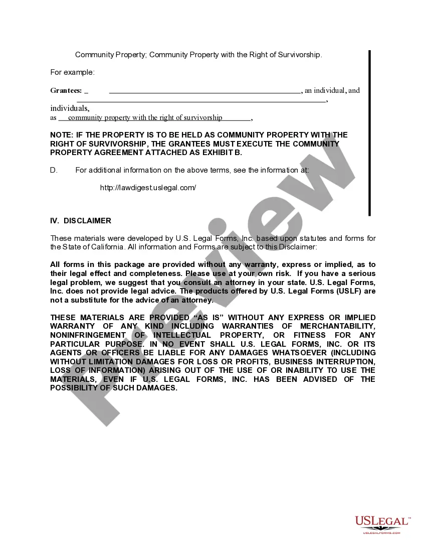 Preview Enhanced Life Estate or Lady Bird Grant Deed from Individual to Two Individuals or Husband and Wife