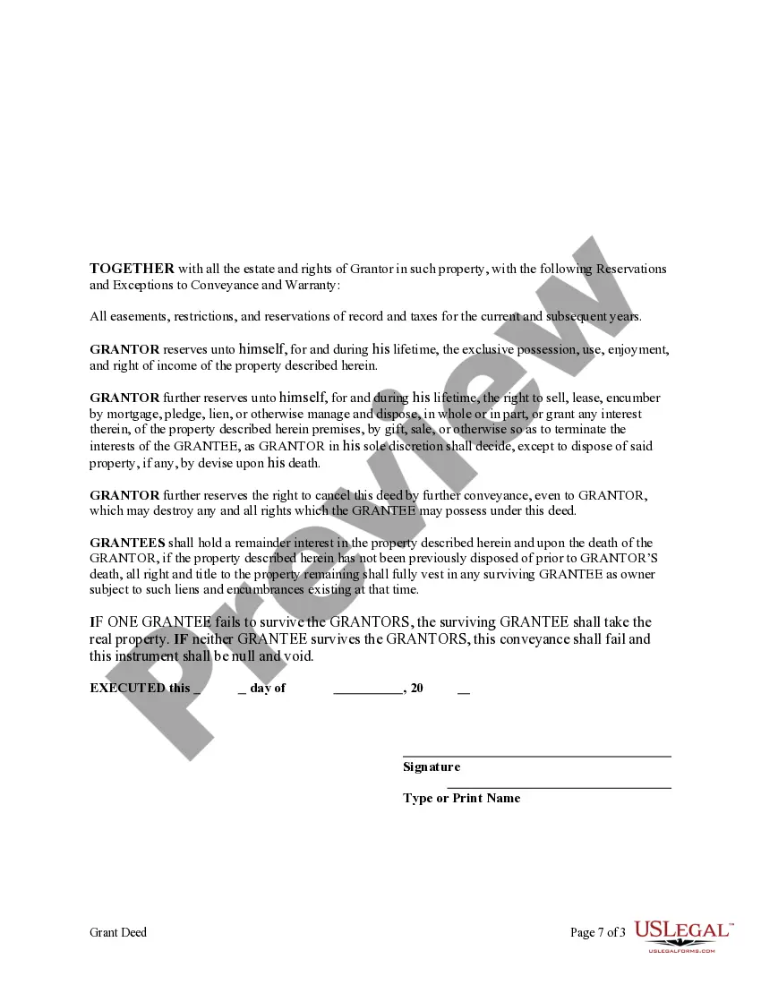 Preview Enhanced Life Estate or Lady Bird Grant Deed from Individual to Two Individuals or Husband and Wife