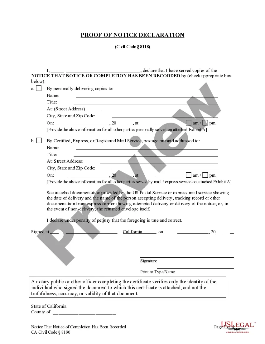 Preview Notice that Notice of Completion Has Been Recorded - Individual