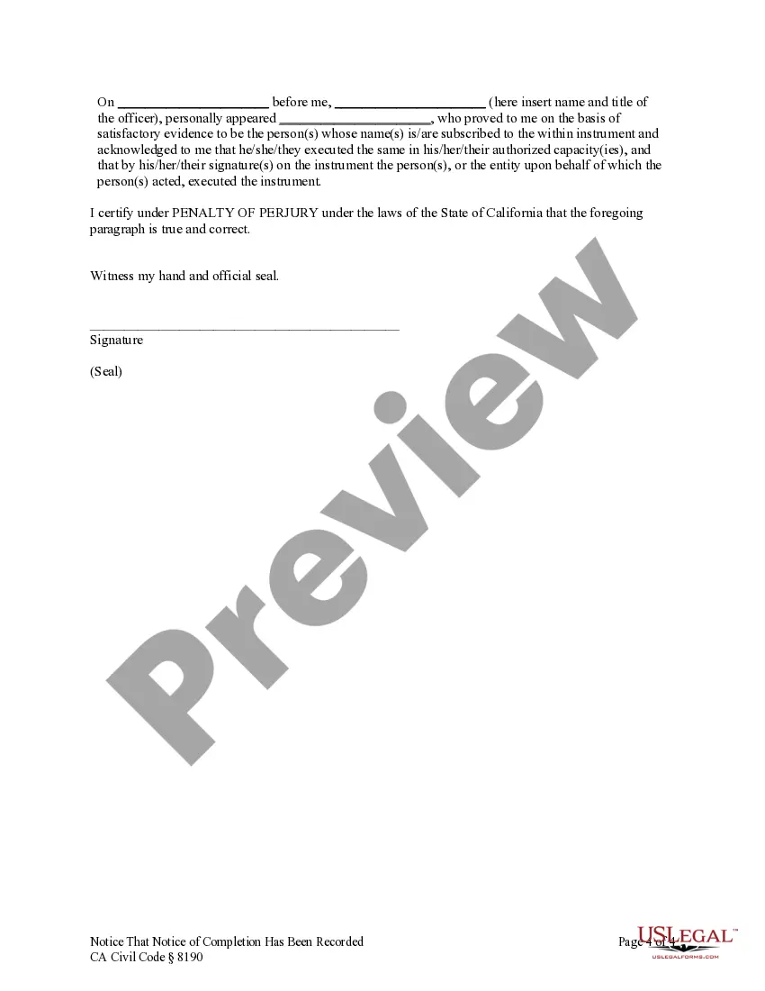 Preview Notice that Notice of Completion Has Been Recorded - Individual