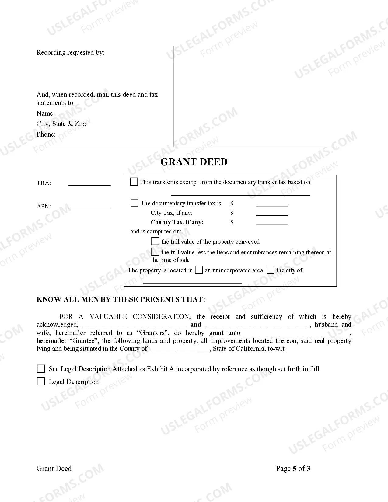 Preview Grant Deed - Husband and Wife to Individual