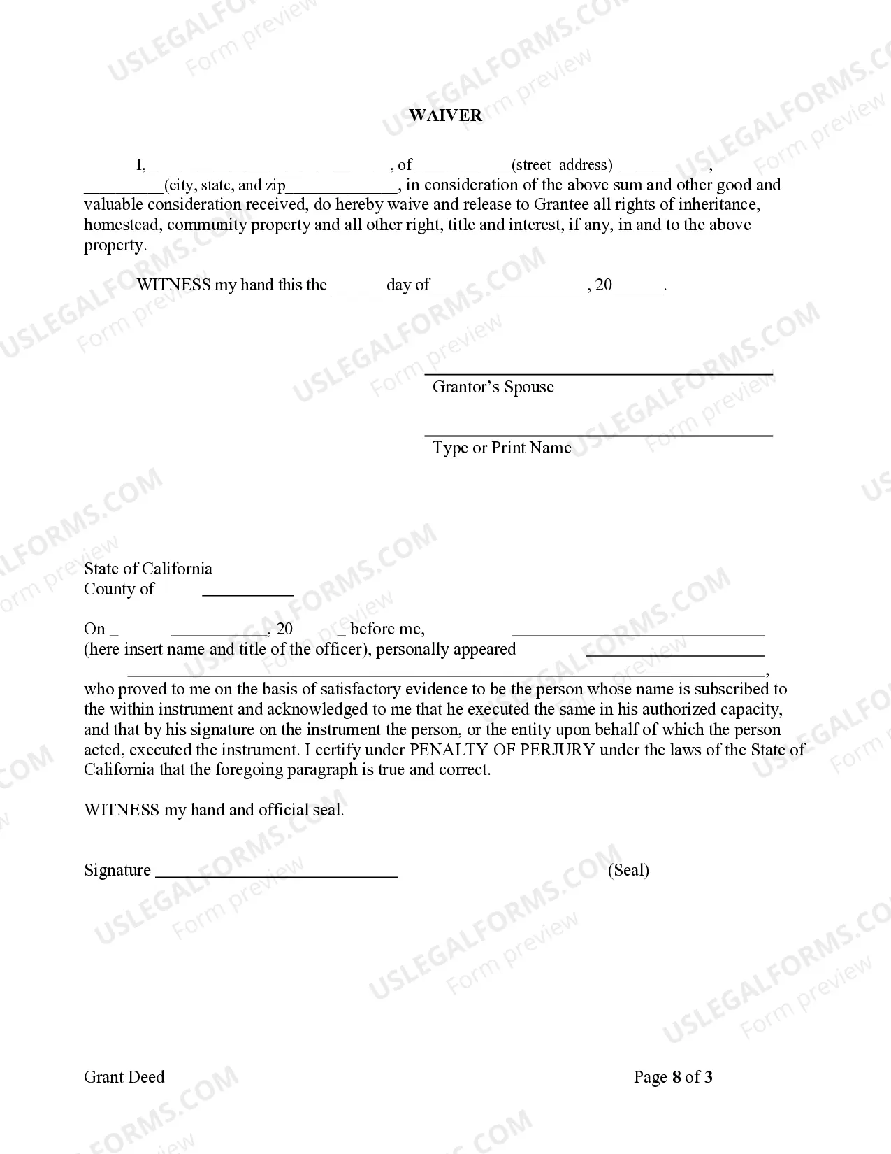 Preview Grant Deed - Husband and Wife to Individual