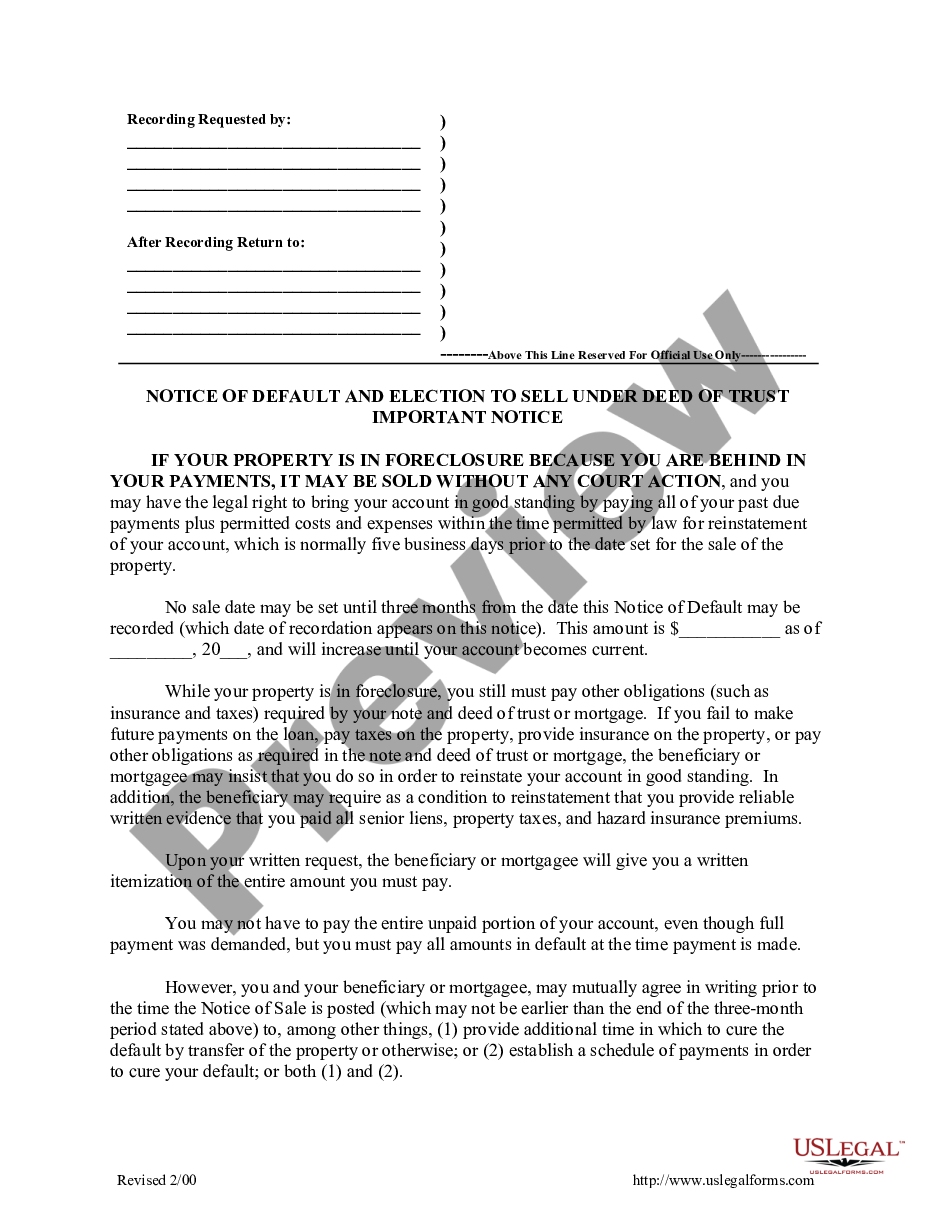 page 0 Notice of Default And Election to Sell Under Deed of Trust preview