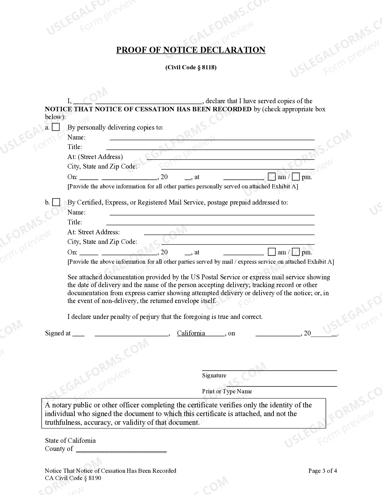 Preview Notice that Notice of Cessation Has Been Recorded - Individual