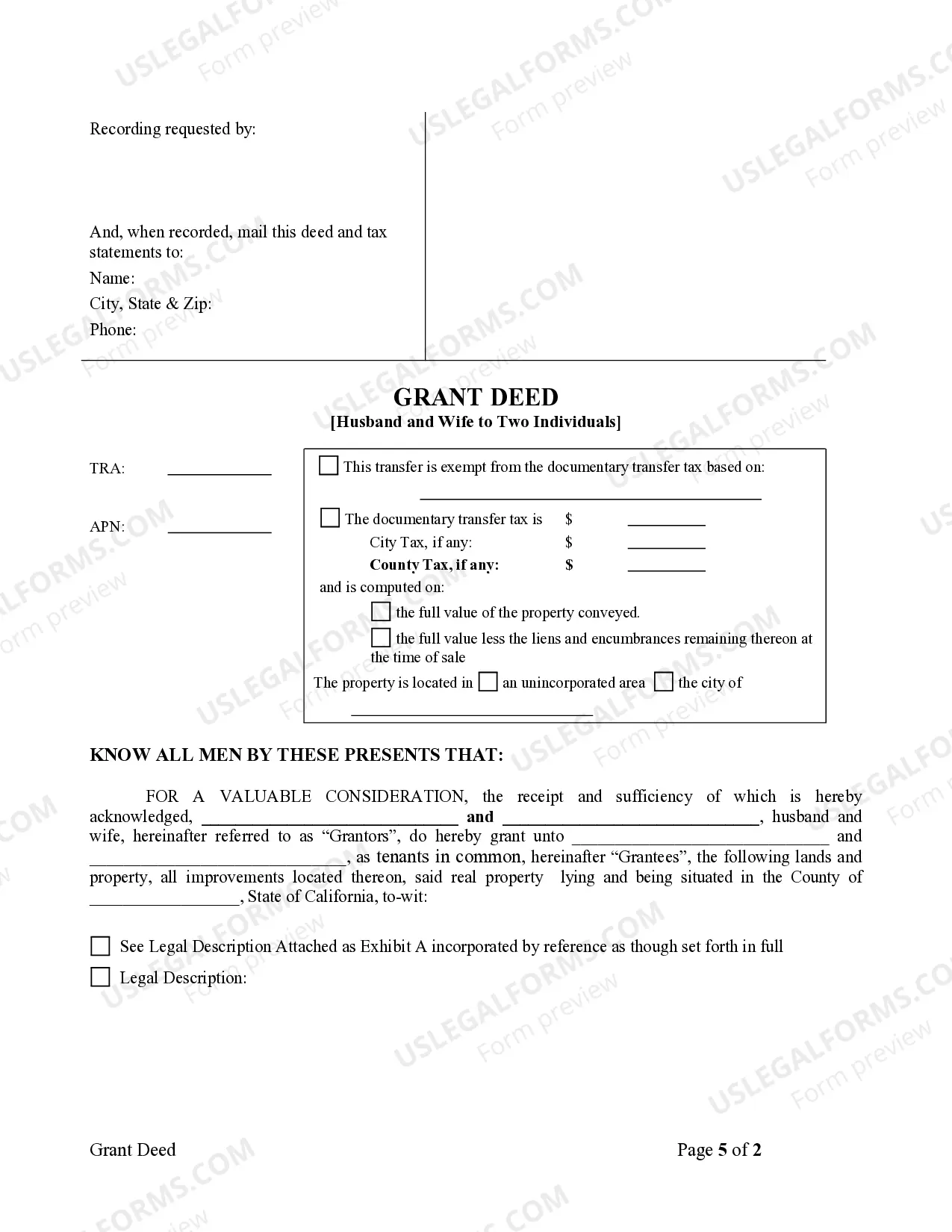 Preview Grant Deed - Husband and Wife to Two Individuals
