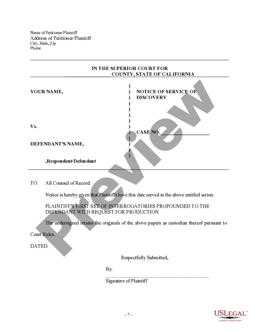 Preview Discovery Interrogatories from Plaintiff to Defendant with Production Requests
