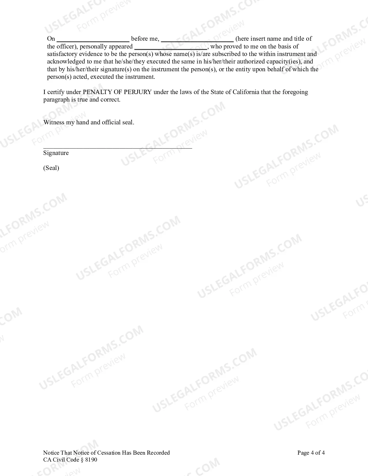 Preview Notice that Notice of Cessation Has Been Recorded - Corporation