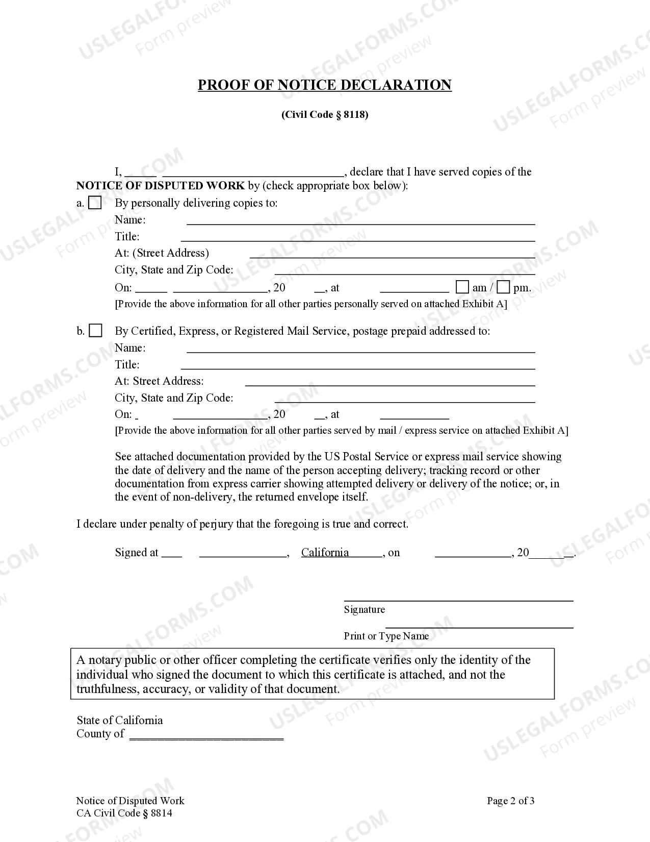 Preview Notice of Disputed Work - Individual