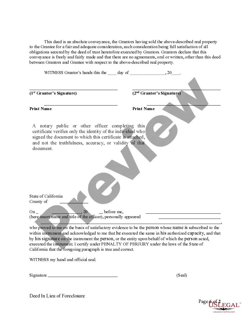 Get Deed in Lieu of Foreclosure - Husband and Wife to Corporation Preview Deed in Lieu of Foreclosure - Husband and Wife to Corporation