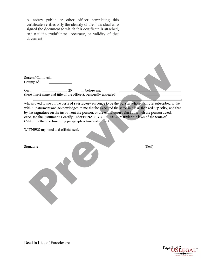 Get Deed in Lieu of Foreclosure - Husband and Wife to Corporation Preview Deed in Lieu of Foreclosure - Husband and Wife to Corporation
